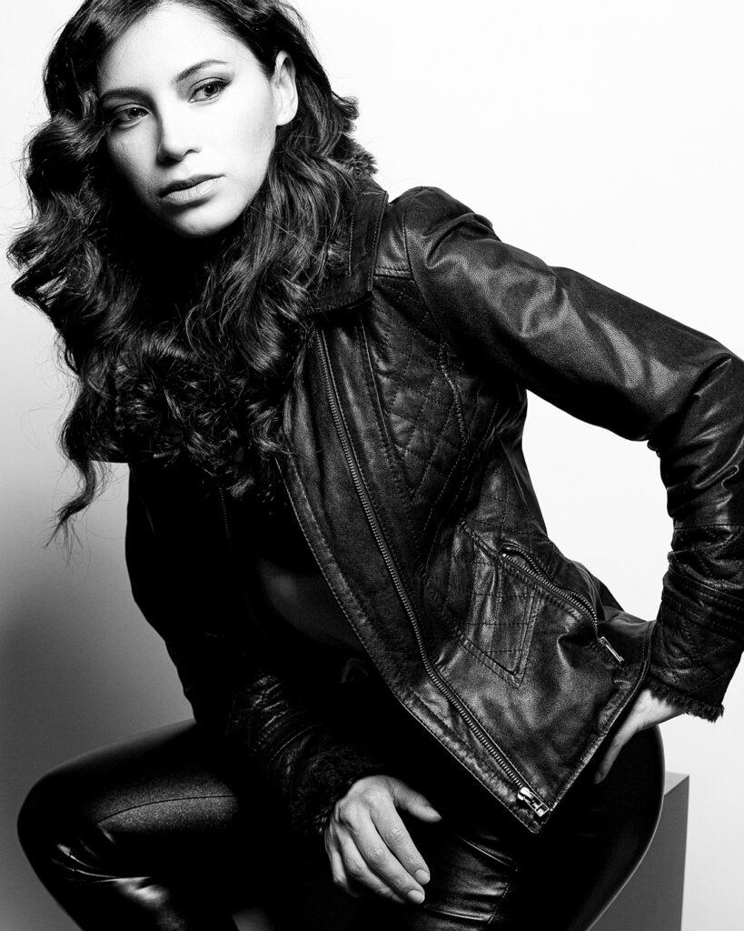 Graciela, Latina, Black Leather Jacket, Black and White, Long Hair